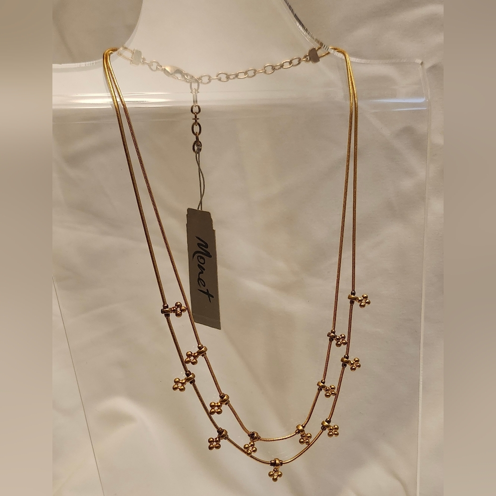 Monet Gold Floral Necklace NWT 14"-17" Double Strand